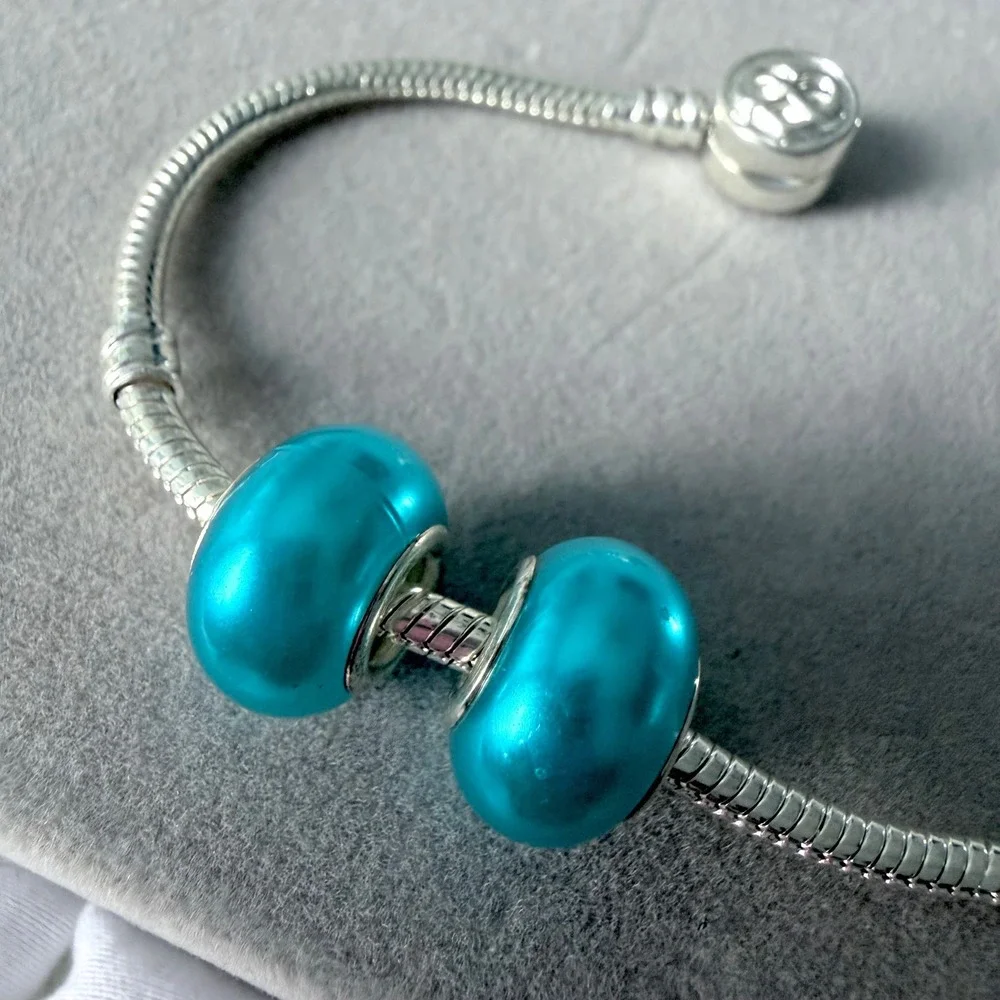 2 PCs Turquoise Blue European Bead Charm Set fits PANDORA